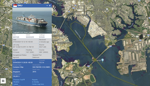 DALI's Route Before Colliding with Baltimore’s Francis Scott Key Bridge